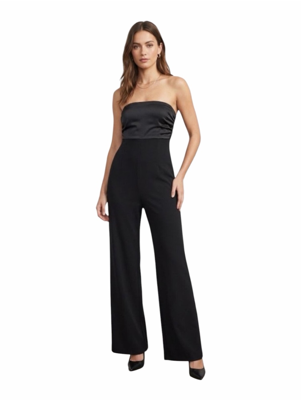 NWT EXPRESS Satin Pieced Strapless Jumpsuit BLACK XS